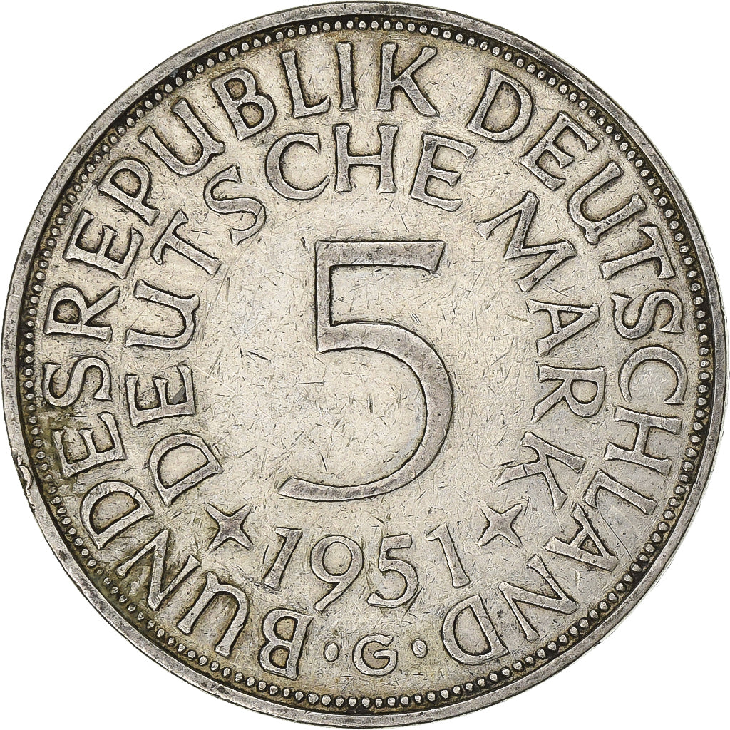 GERMANIA - REPUBBLICA FEDERALE, 5 Mark, 1951, Karlsruhe, Argento, SPL-, KM:112