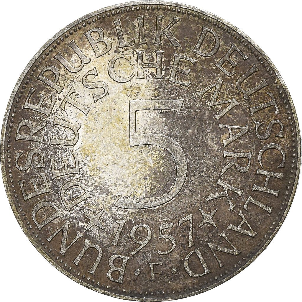 Federal Republic of Germany, 5 Mark, 1957, Stuttgart, Silver, AU(50-53), KM:112