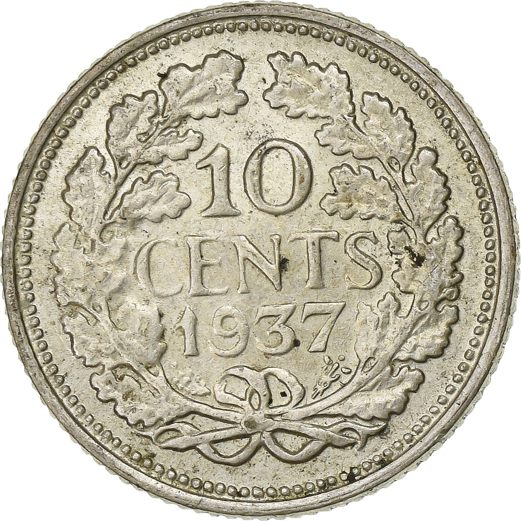 Holandia, Wilhelmina I, 10 Cents, 1937, Srebro, AU(55-58), KM:145