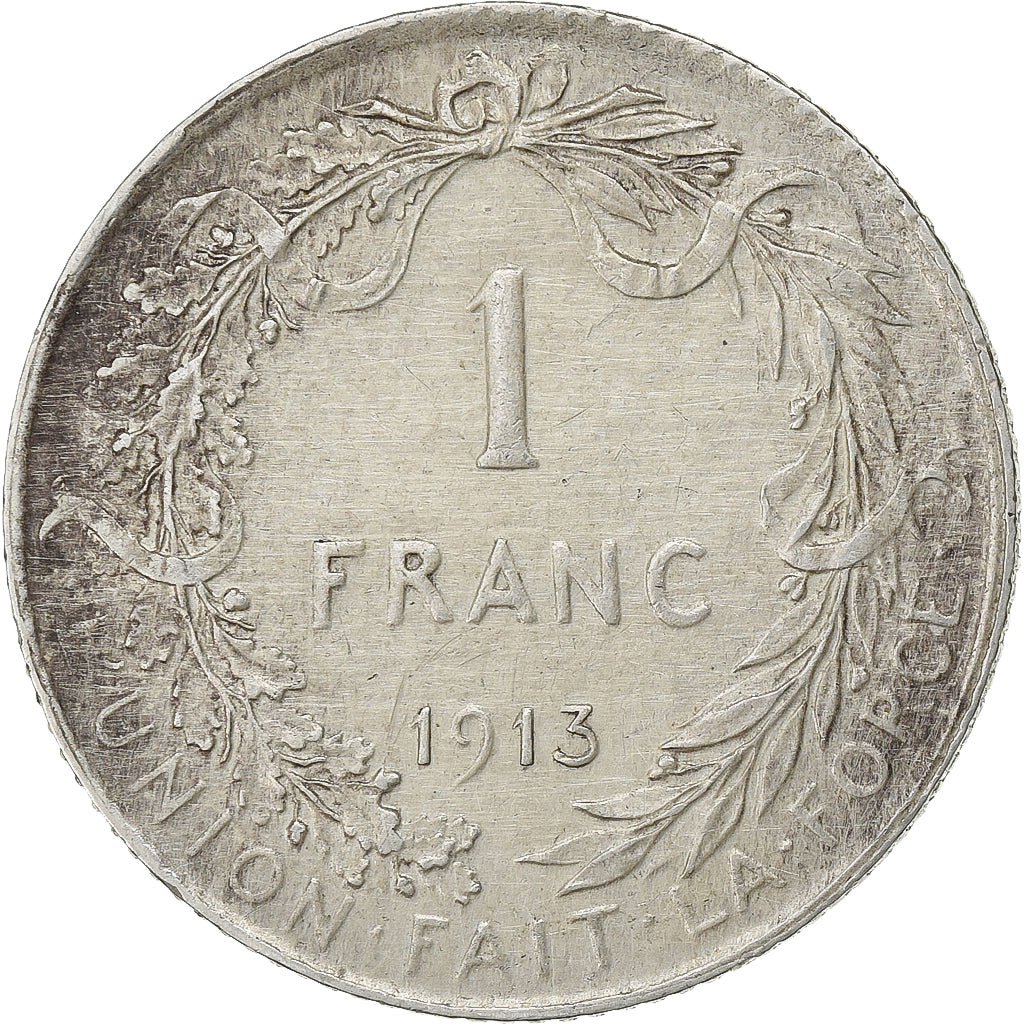 Belgia, Albert I, 1 Franc, 1913, Srebro, AU(55-58), KM:72