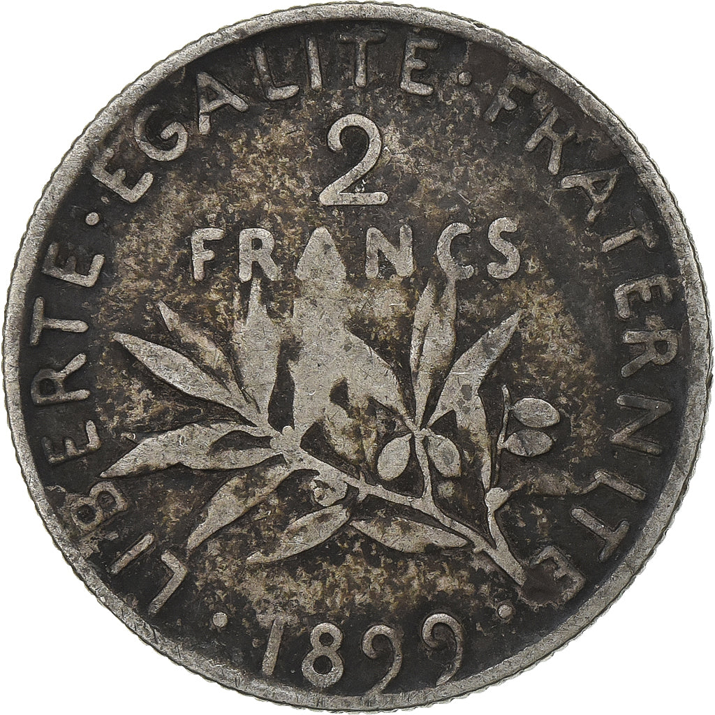 France, 2 Francs, Semeuse, 1899, Paris, Silver, VF(30-35), Gadoury:532, KM:845
