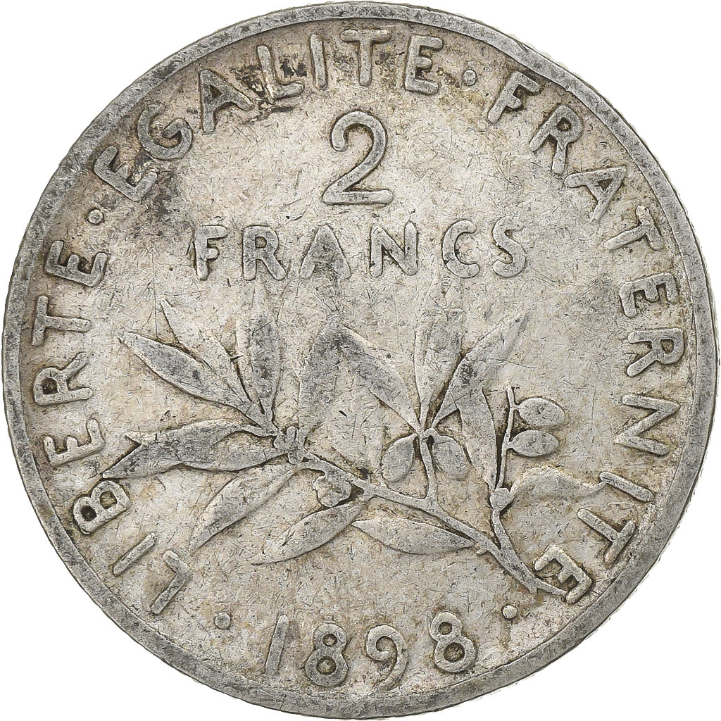 France, 2 Francs, Semeuse, 1898, Paris, Silver, VF(30-35), Gadoury:532, KM:845
