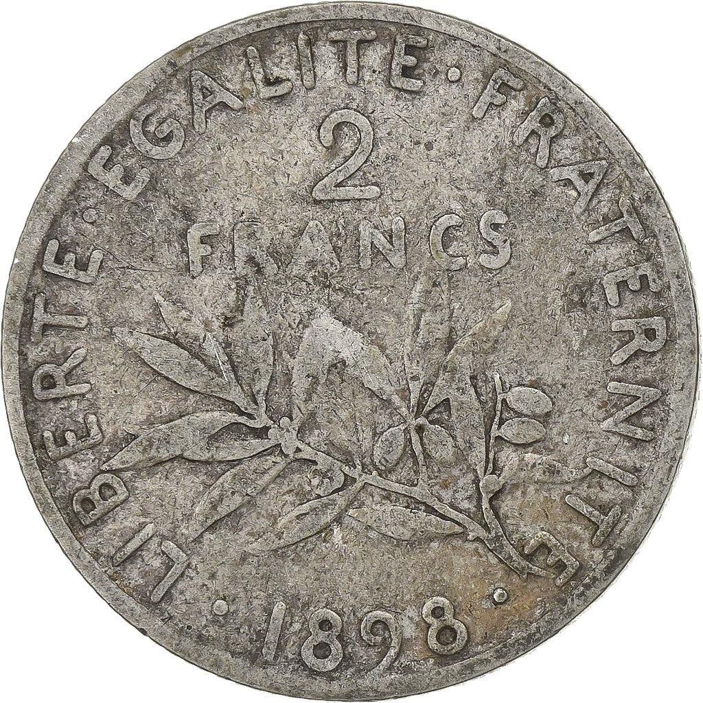France, 2 Francs, Semeuse, 1898, Paris, Silver, VF(30-35), Gadoury:532, KM:845