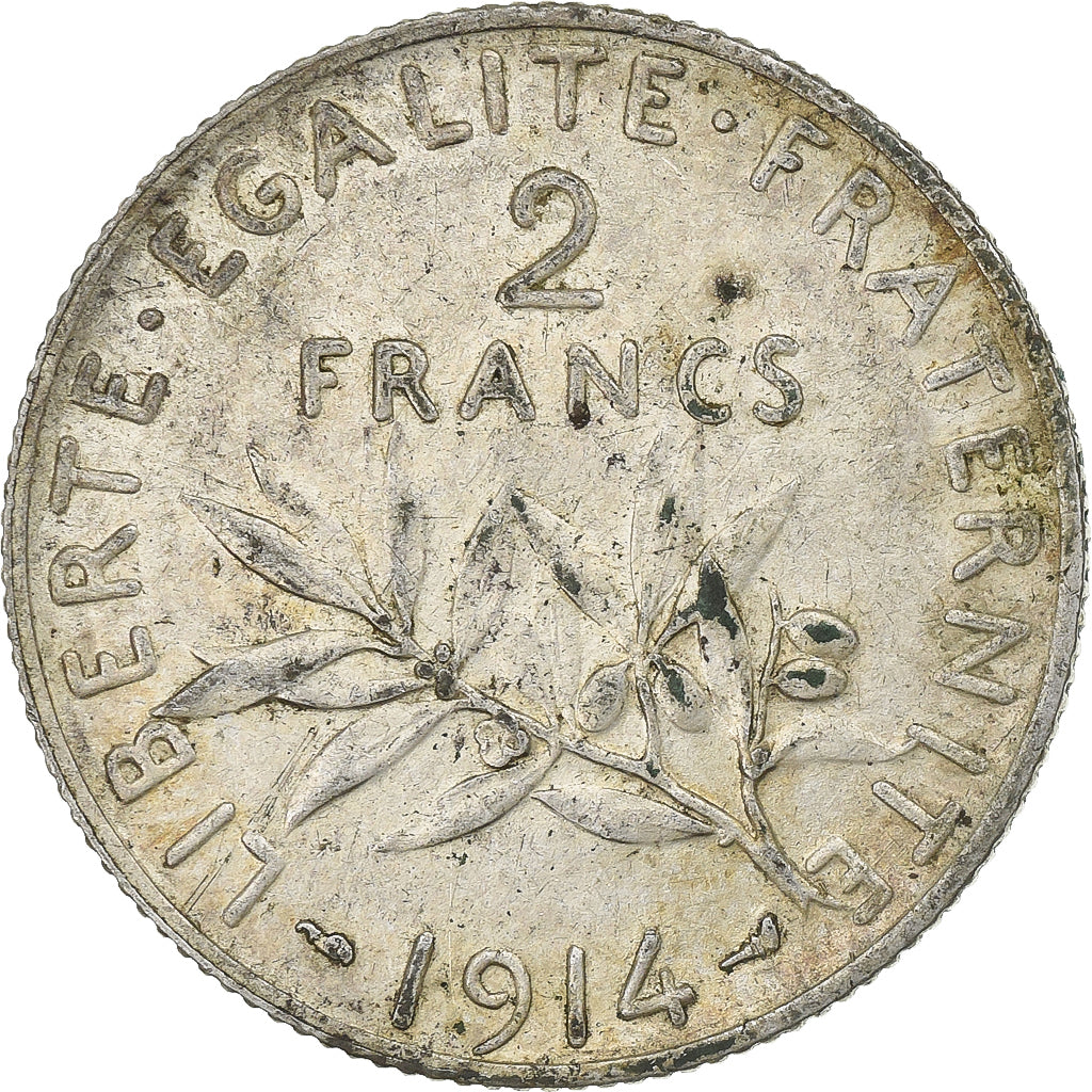 France, 2 Francs, Semeuse, 1914, Paris, Silver, EF(40-45), Gadoury:532, KM:845
