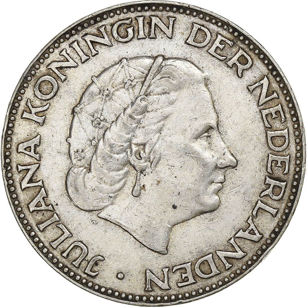 Netherlands, Juliana, 2-1/2 Gulden, 1959, Silver, AU(50-53), KM:185