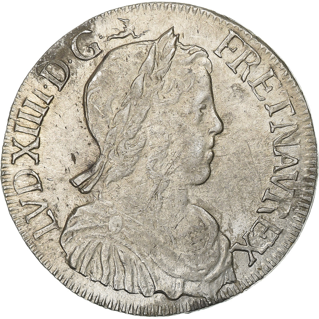 Francia, Louis XIV, 1/2 Écu à la mèche longue, 1650, Narbonne, Plata, MBC
