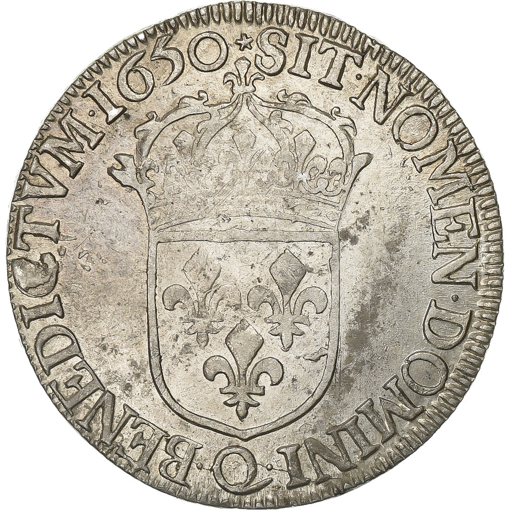 França, Louis XIV, 1/2 Écu à la mèche longue, 1650, Narbonne, Prata