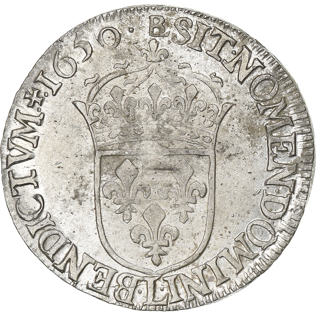 Frankrijk, Louis XIV, 1/2 Écu à la mèche longue, 1650, Bayonne, Zilver, ZF