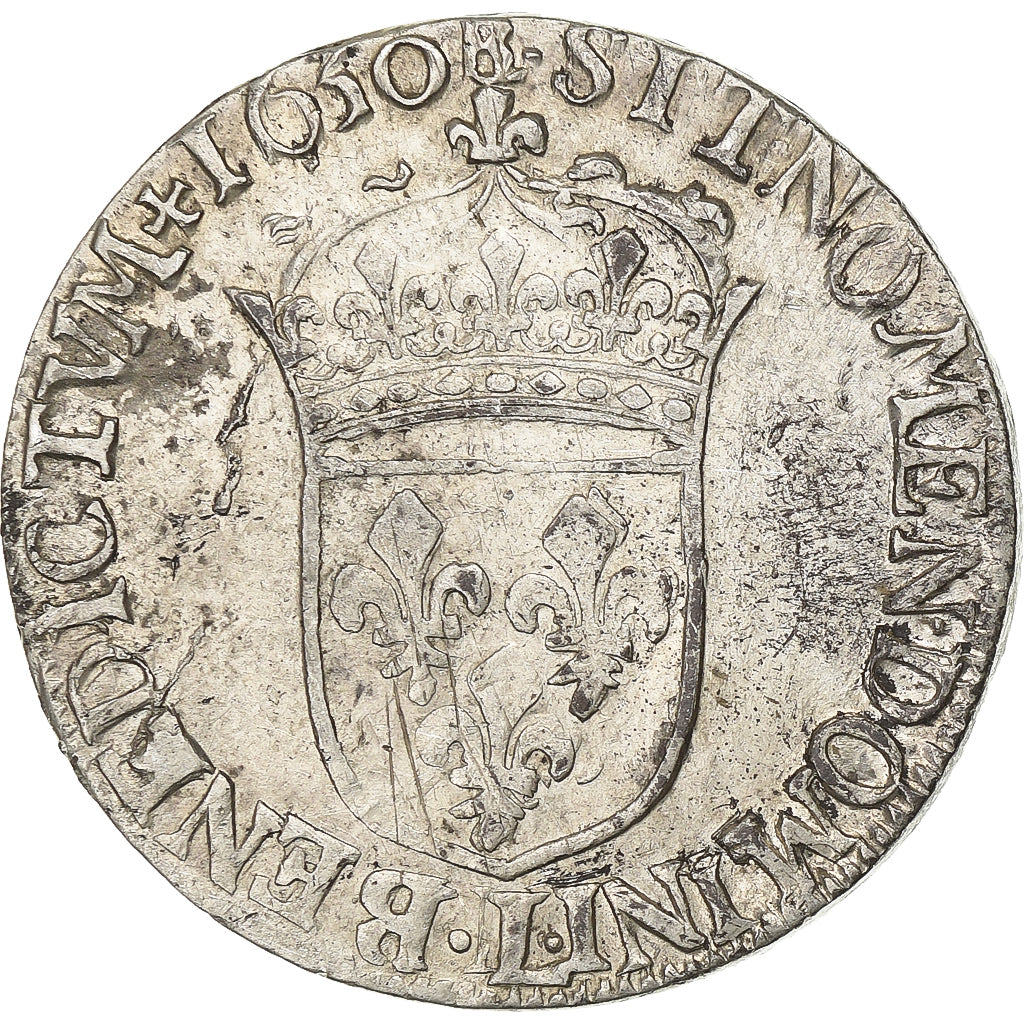 França, Louis XIV, 1/2 Écu à la mèche longue, 1650, Bayonne, Prata
