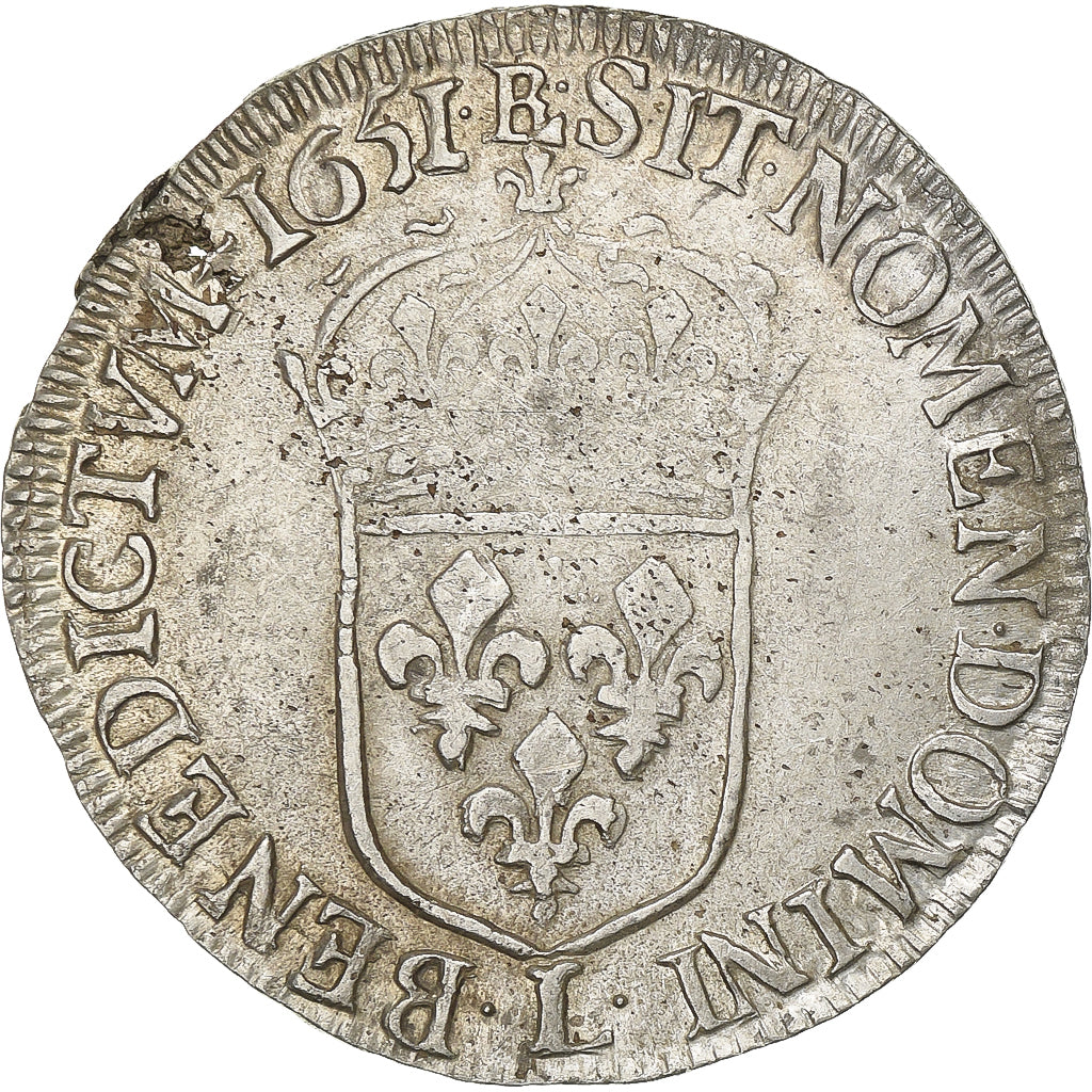 Francja, Louis XIV, 1/2 Écu à la mèche longue, 1651, Bayonne, Srebro