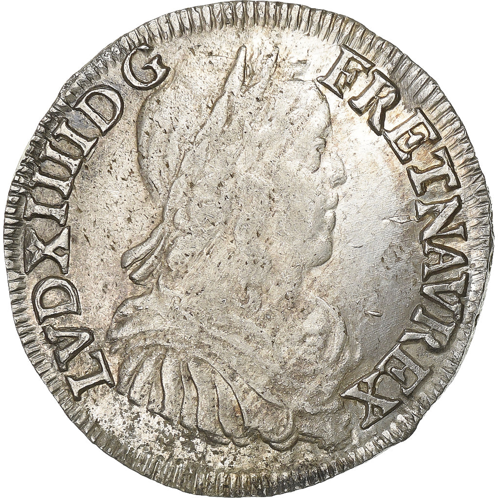 Francia, Louis XIV, 1/2 Écu à la mèche longue, 1651, Bayonne, Plata, MBC