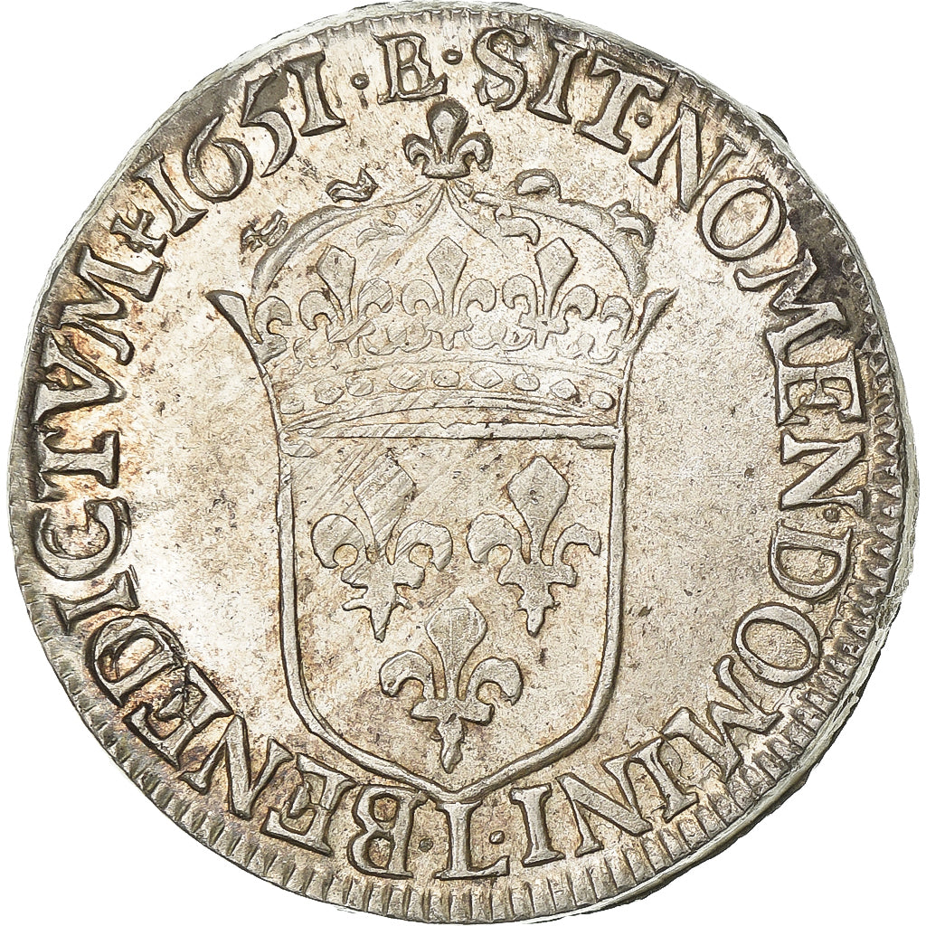 Francia, Louis XIV, 1/2 Écu à la mèche longue, 1651, Bayonne, Plata, MBC