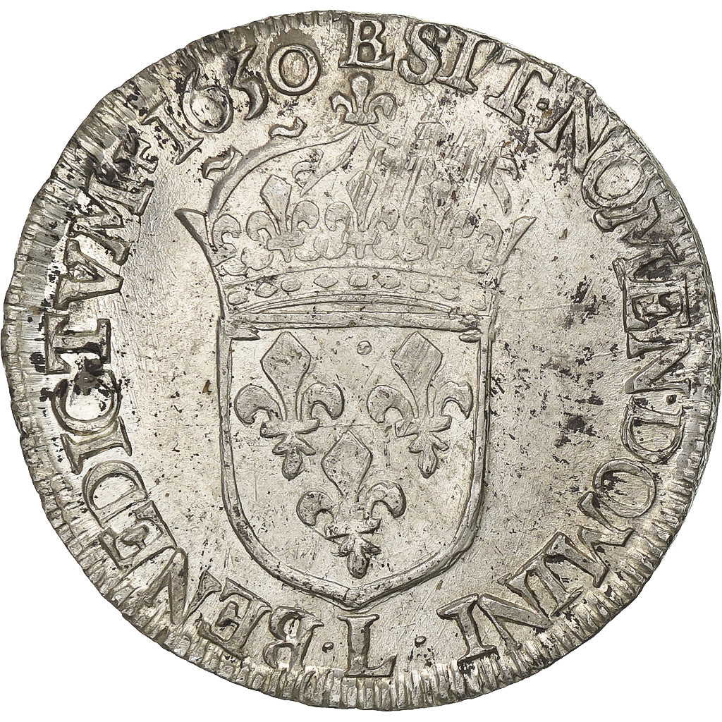Francja, Louis XIV, 1/2 Écu à la mèche longue, 1650, Bayonne, Srebro