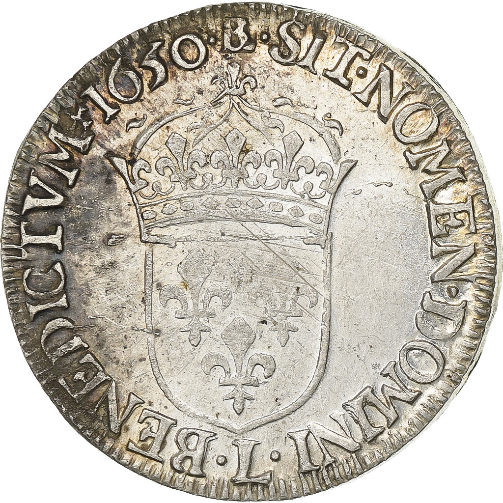 France, Louis XIV, 1/2 Écu à la mèche longue, 1650, Bayonne, Argent, TTB