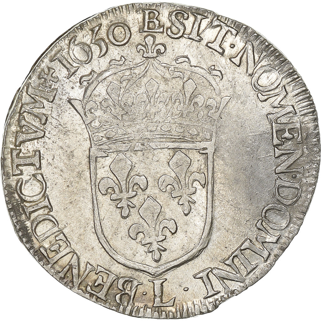 Francja, Louis XIV, 1/2 Écu à la mèche longue, 1650, Bayonne, Srebro
