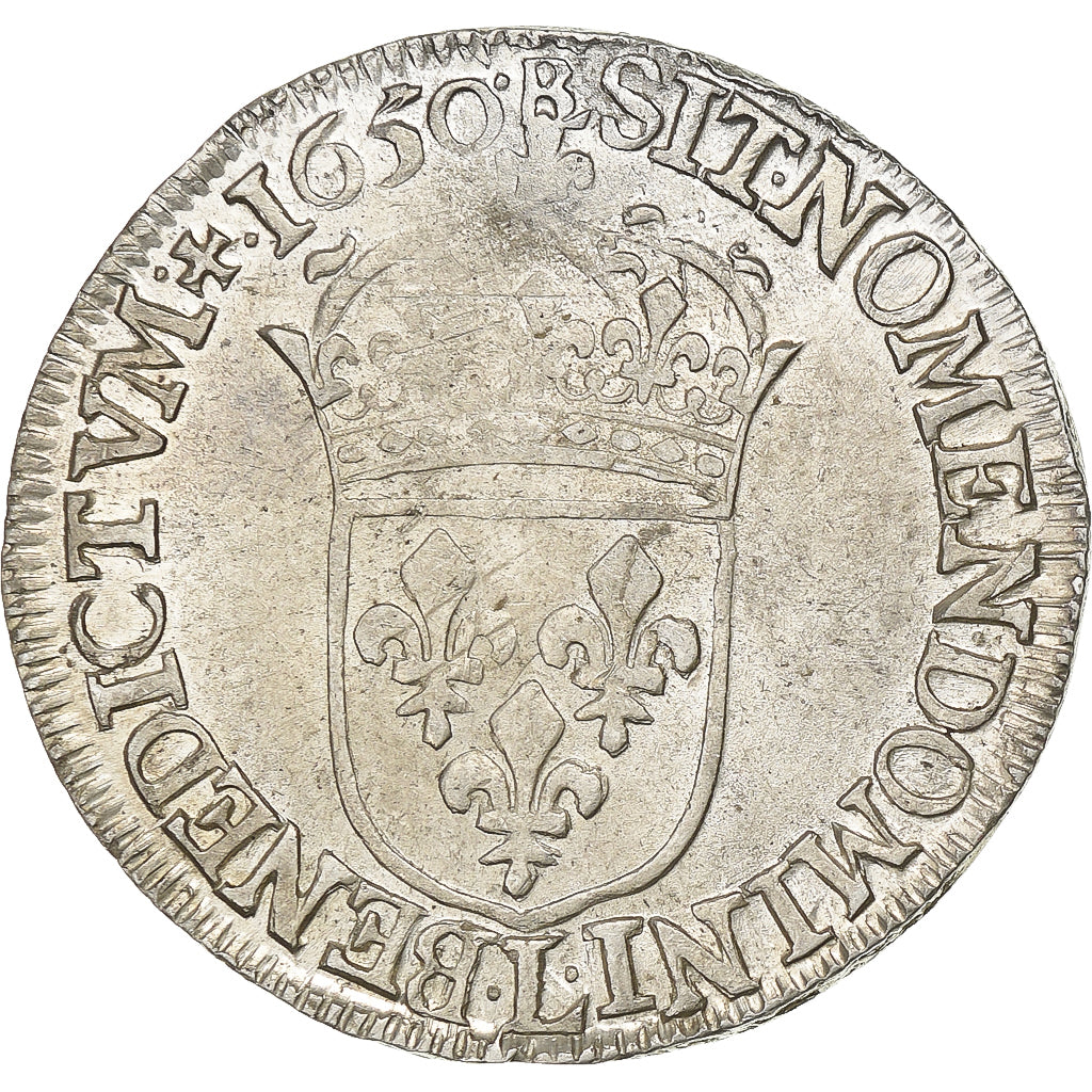 France, Louis XIV, 1/2 Écu à la mèche longue, 1650, Bayonne, Silver