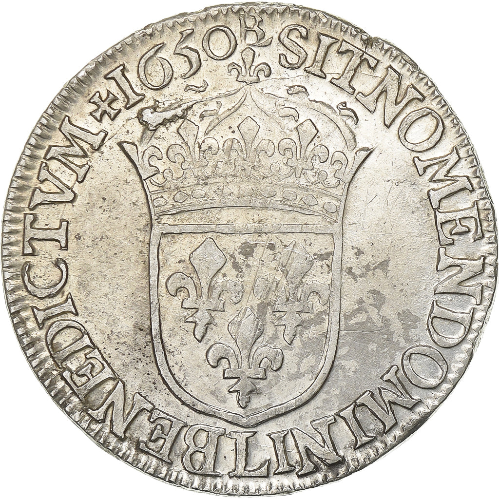 Francja, Louis XIV, 1/2 Écu à la mèche longue, 1650, Bayonne, Srebro