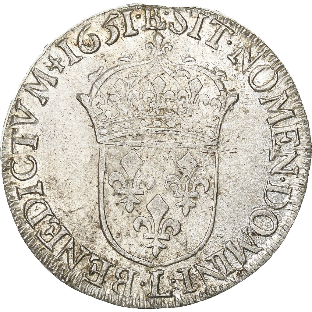 France, Louis XIV, 1/2 Écu à la mèche longue, 1651, Bayonne, Argent, TB+