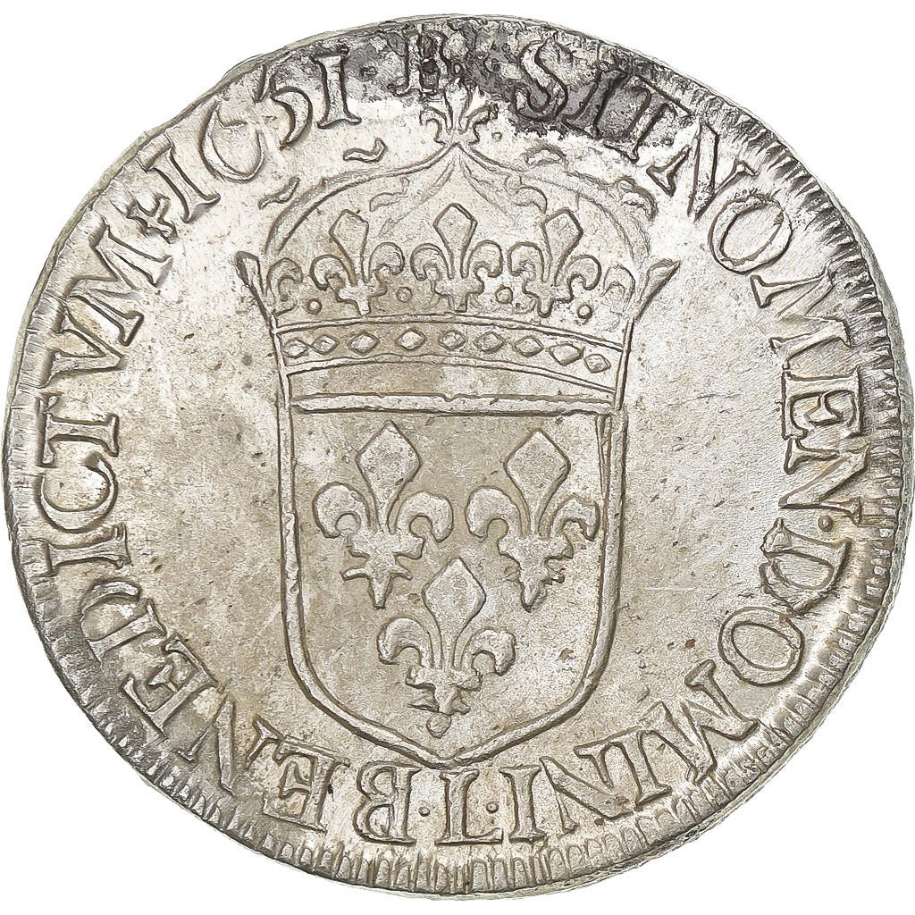 France, Louis XIV, 1/2 Écu à la mèche longue, 1651, Bayonne, Argent, TTB