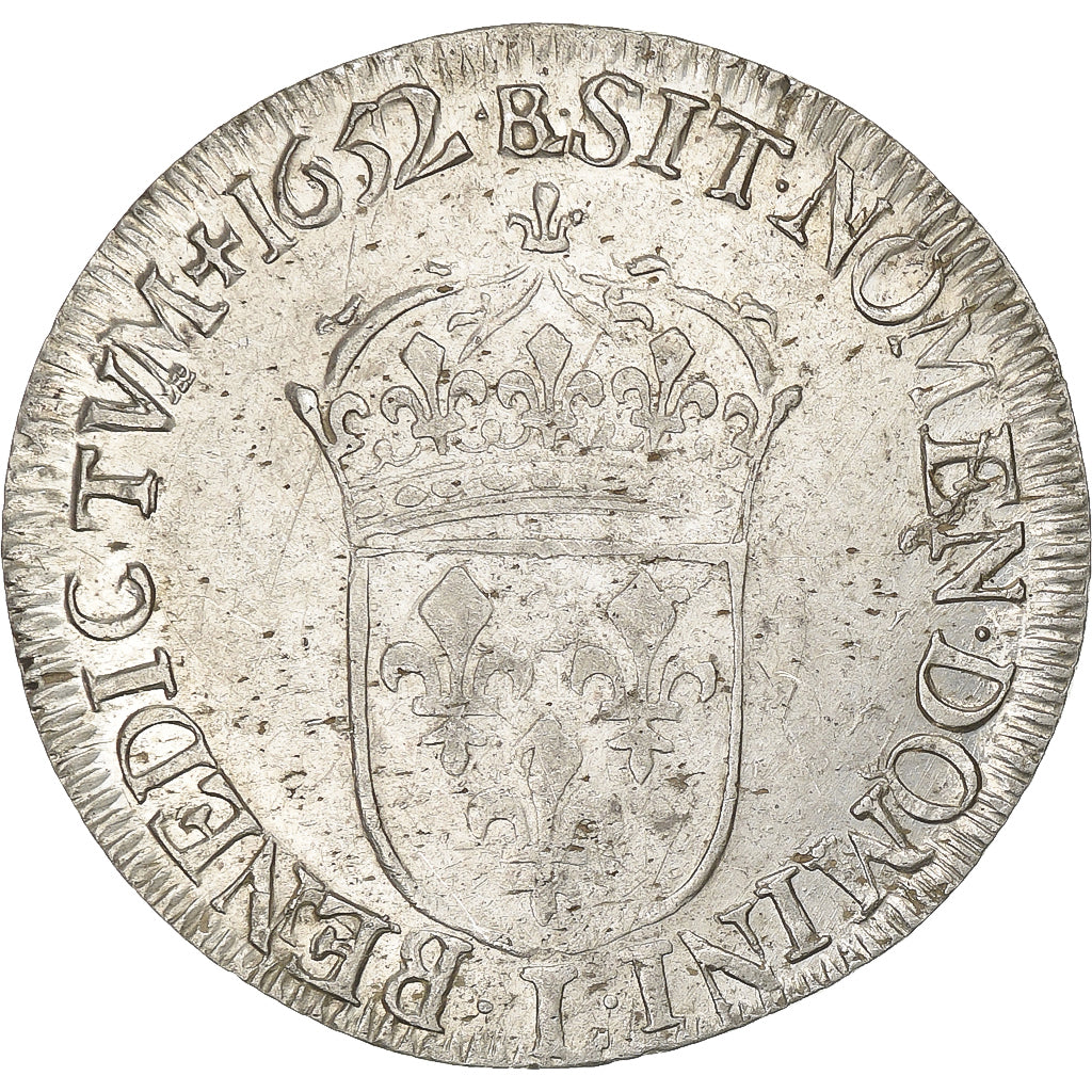 Frankrijk, Louis XIV, 1/2 Écu à la mèche longue, 1652, Bayonne, Zilver, ZF