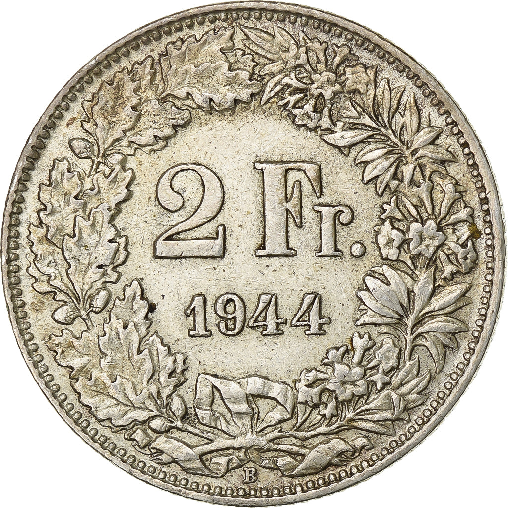 Switzerland, 2 Francs, Helvetia, 1944, Bern, Silver, AU(55-58), KM:21