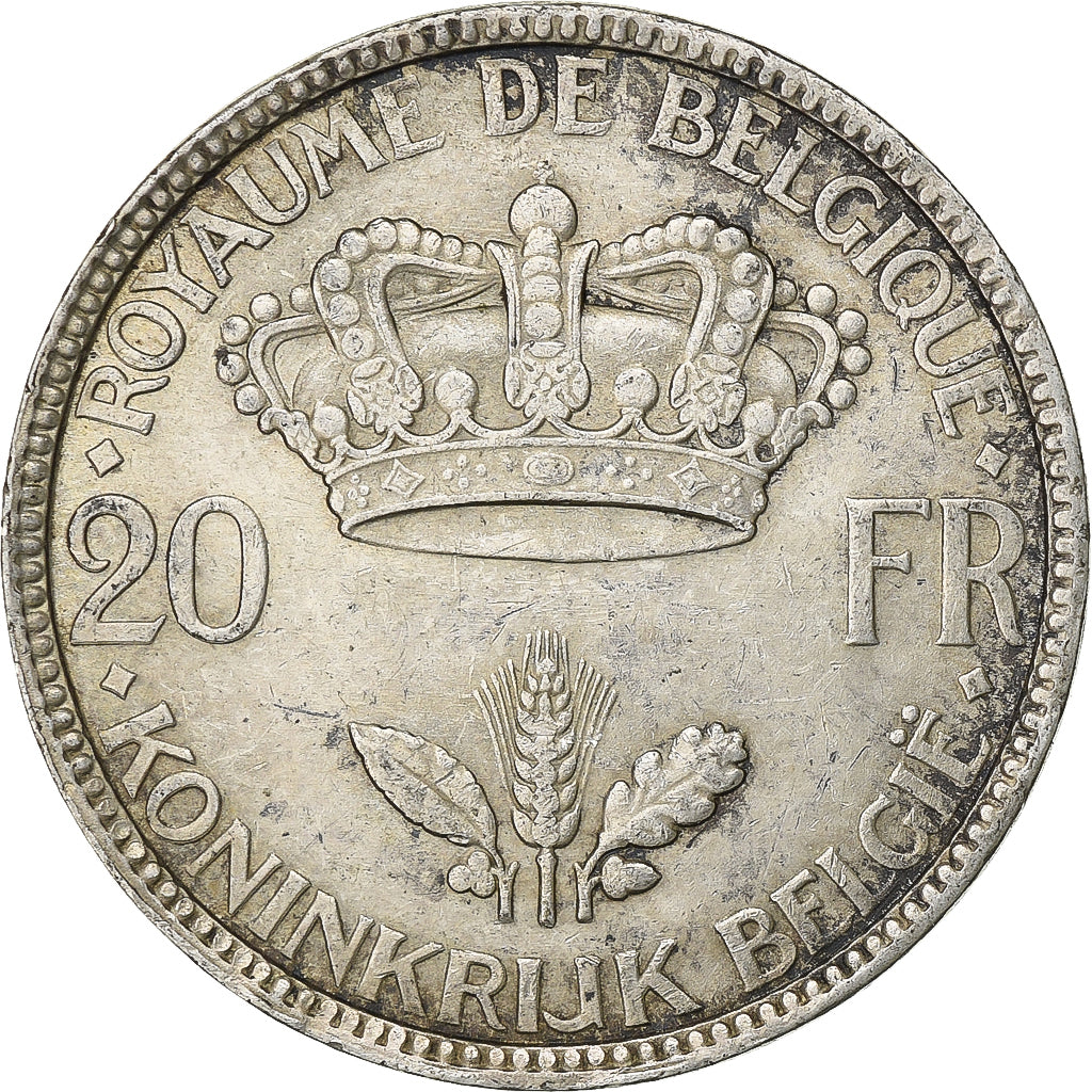 Belgio, Leopold III, 20 Francs, 1935, Argento, BB+, KM:105