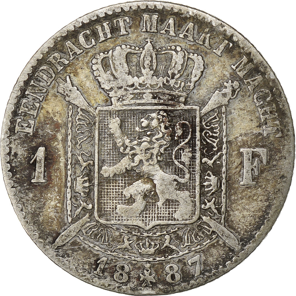 Belgium, Leopold II, 1 Franc, 1887, Silver, EF(40-45), KM:29