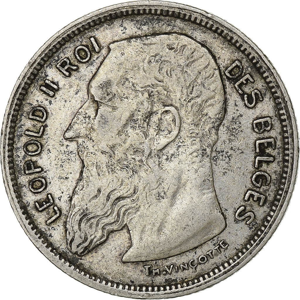 België, Leopold II, 2 Francs, 1909, Zilver, ZF+, KM:58