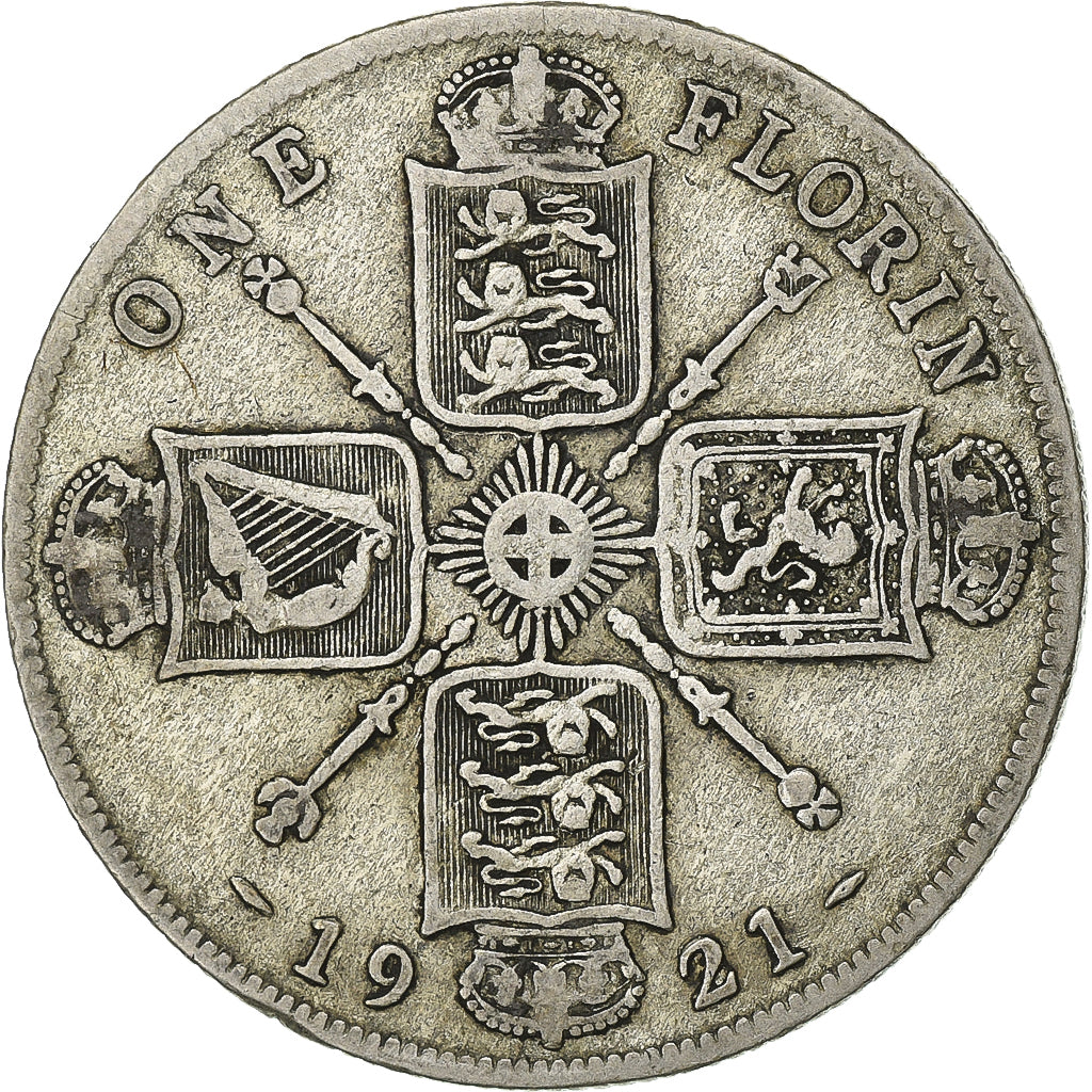 Gran Bretaña, George V, 1 Florin, 1921, Plata, MBC, KM:817a