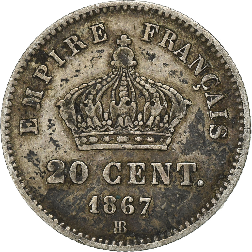 France, Napoleon III, 20 Centimes, 1867, Strasbourg, Silver, EF(40-45)