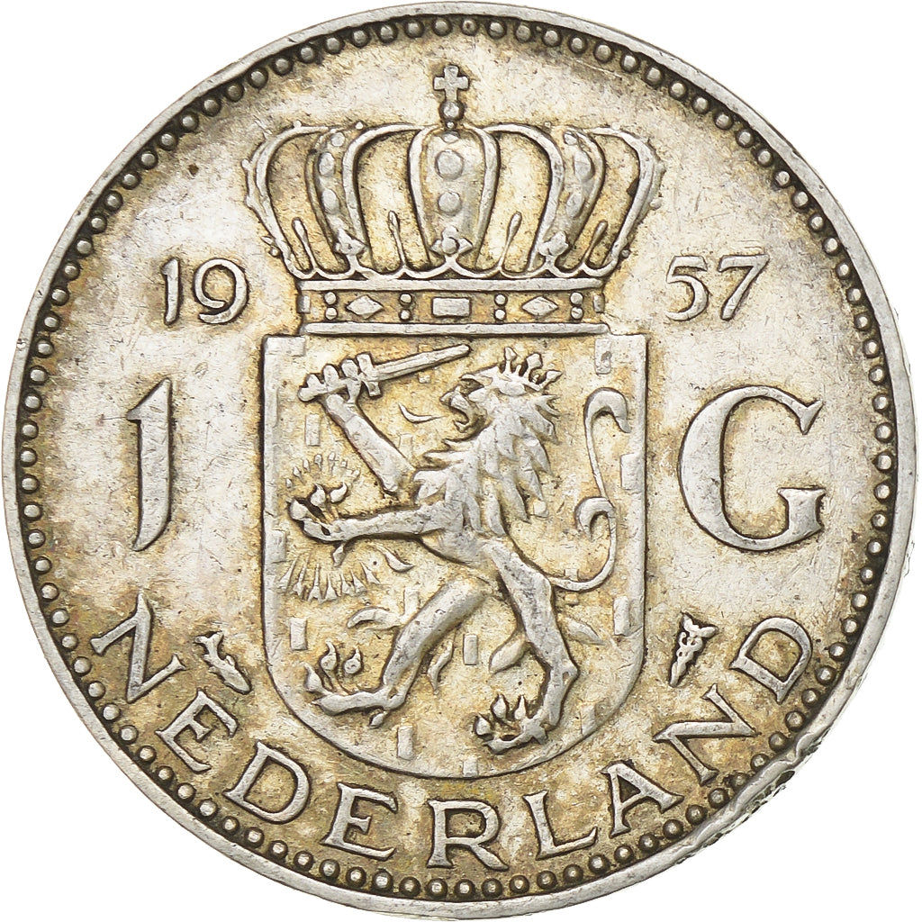 Holandia, Juliana, 1 Gulden, 1957, Srebro, AU(55-58), KM:184