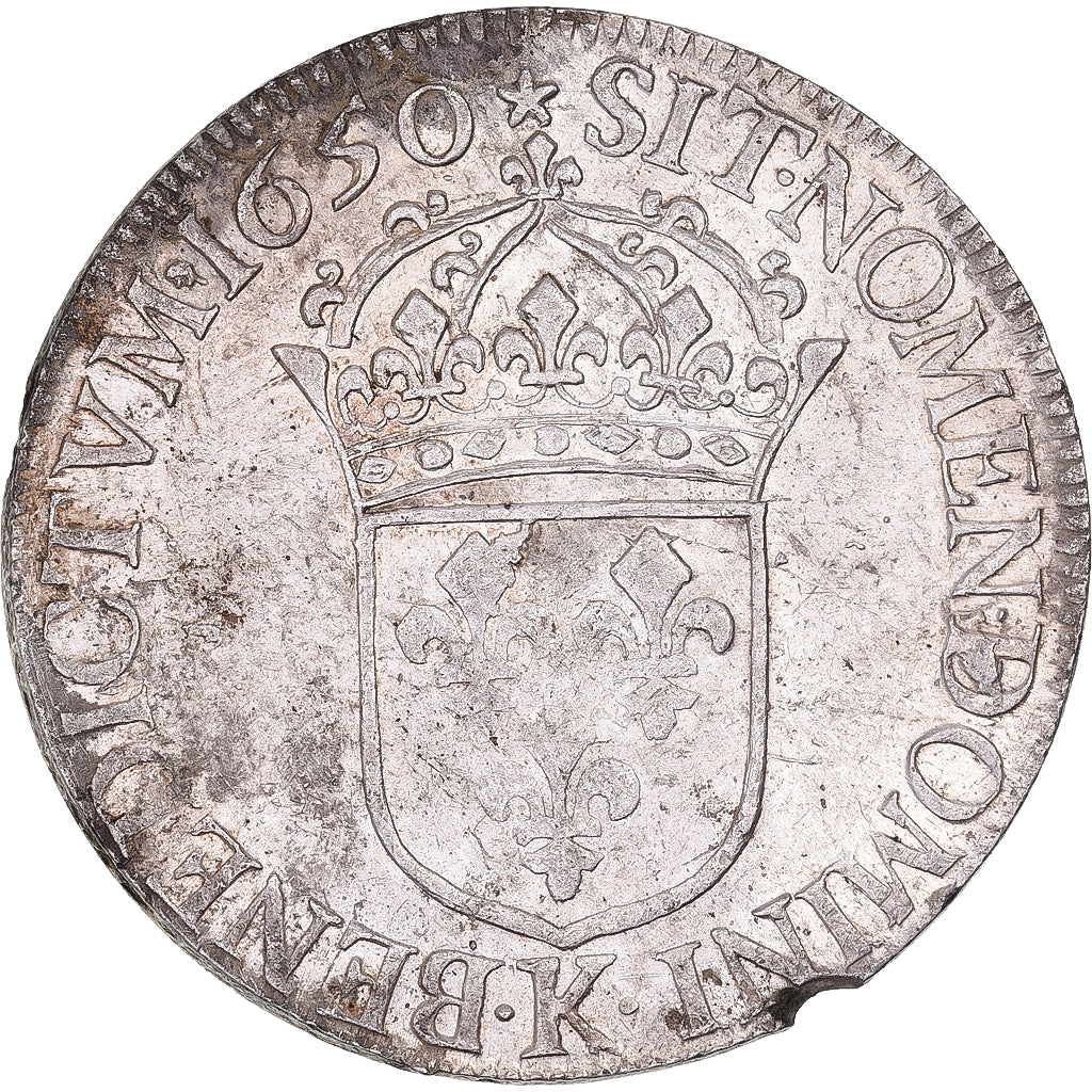 Frankrijk, Louis XIV, Ecu, Écu à la mèche longue, 1650, Bordeaux, Zilver, ZF