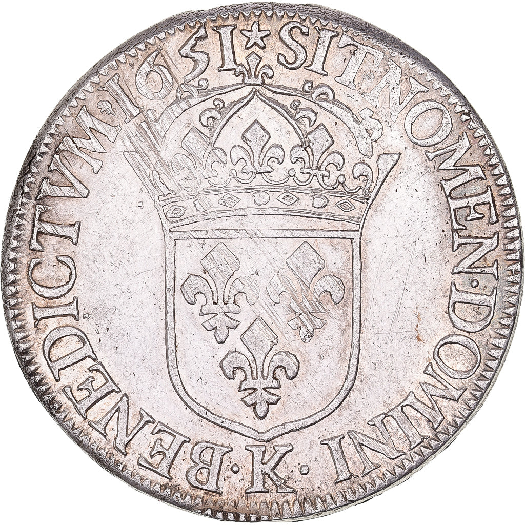 Francia, Louis XIV, Ecu, Écu à la mèche longue, 1651, Bordeaux, Argento, BB+