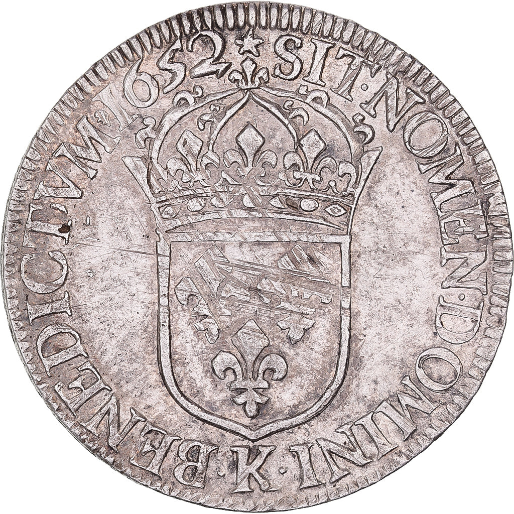Francia, Louis XIV, Ecu, Écu à la mèche longue, 1652, Bordeaux, Plata, MBC
