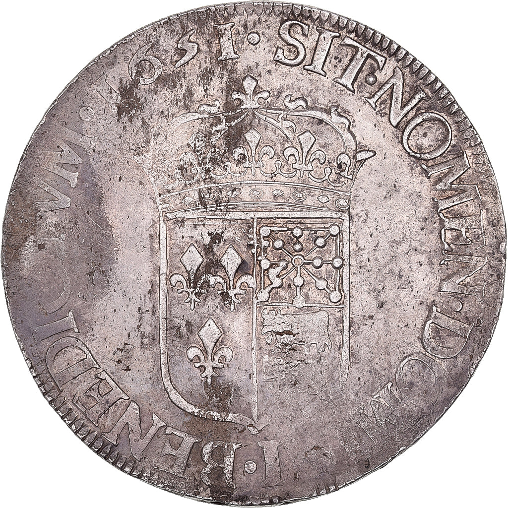 Frankrijk, Louis XIV, Ecu, Écu de Béarn à la mèche longue, 1651, Pau