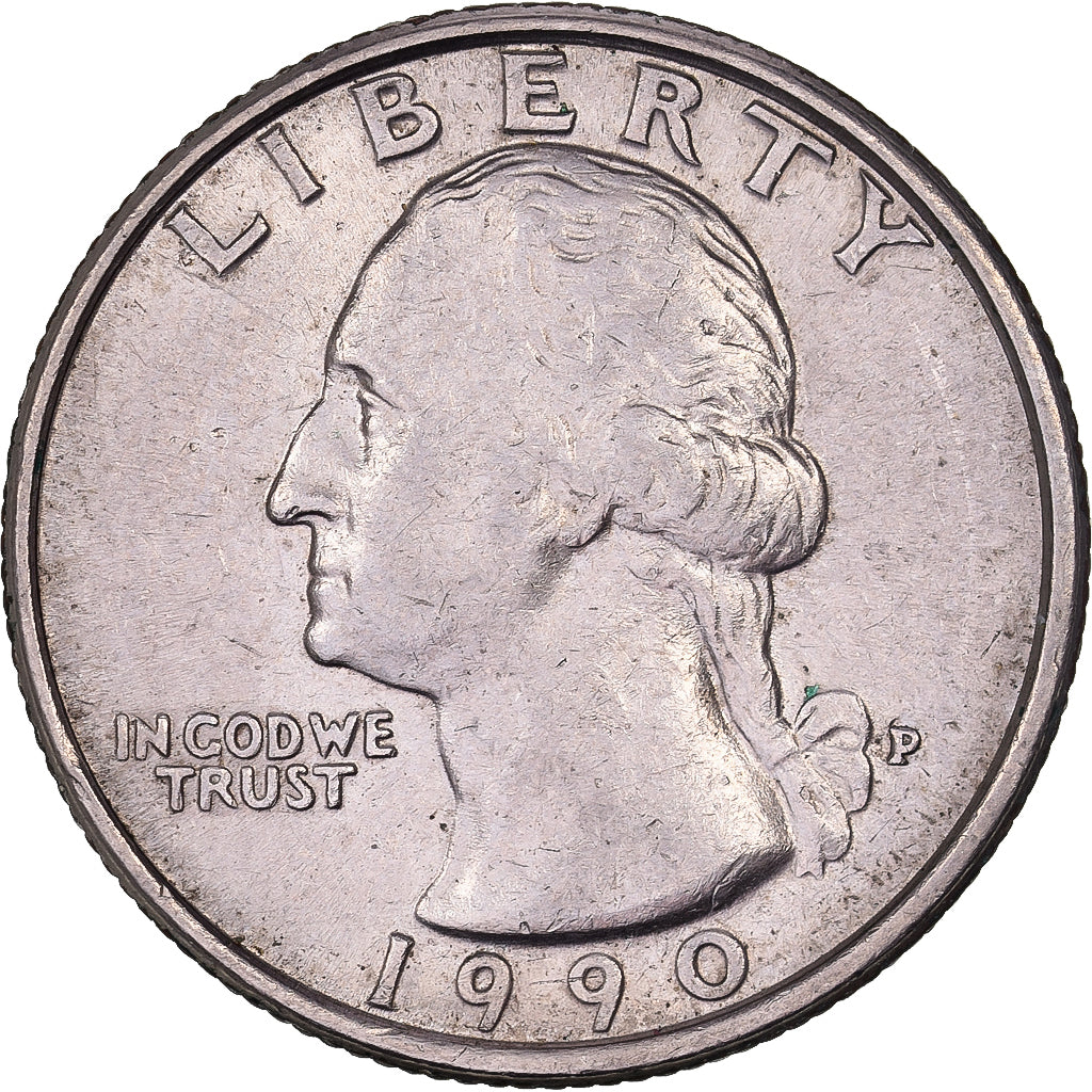 United States, Quarter, Washington Quarter, 1990, U.S. Mint, Copper-Nickel Clad