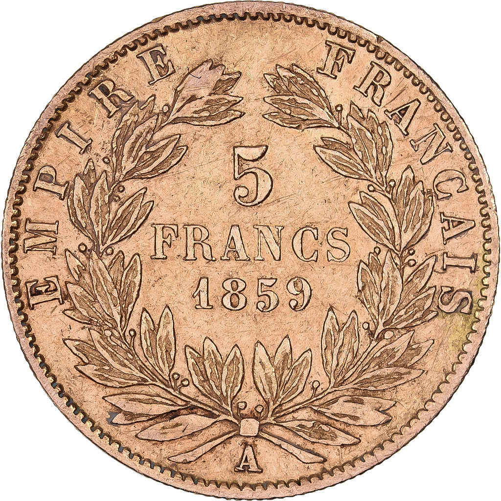 Frankrijk, Napoleon III, 5 Francs, 1859, Paris, Goud, FR+, Gadoury:1001