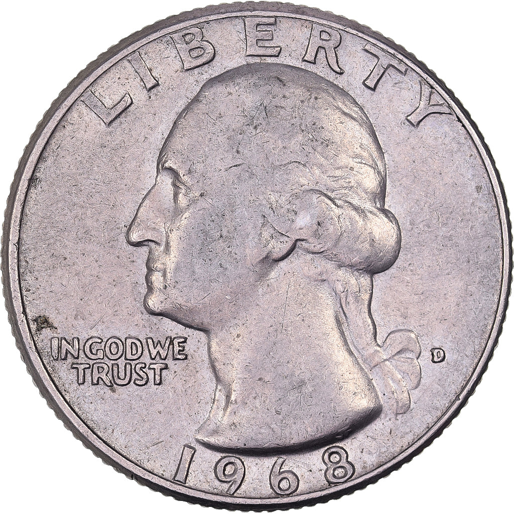 Stati Uniti, Quarter, Washington Quarter, 1968, U.S. Mint, Rame ricoperto in