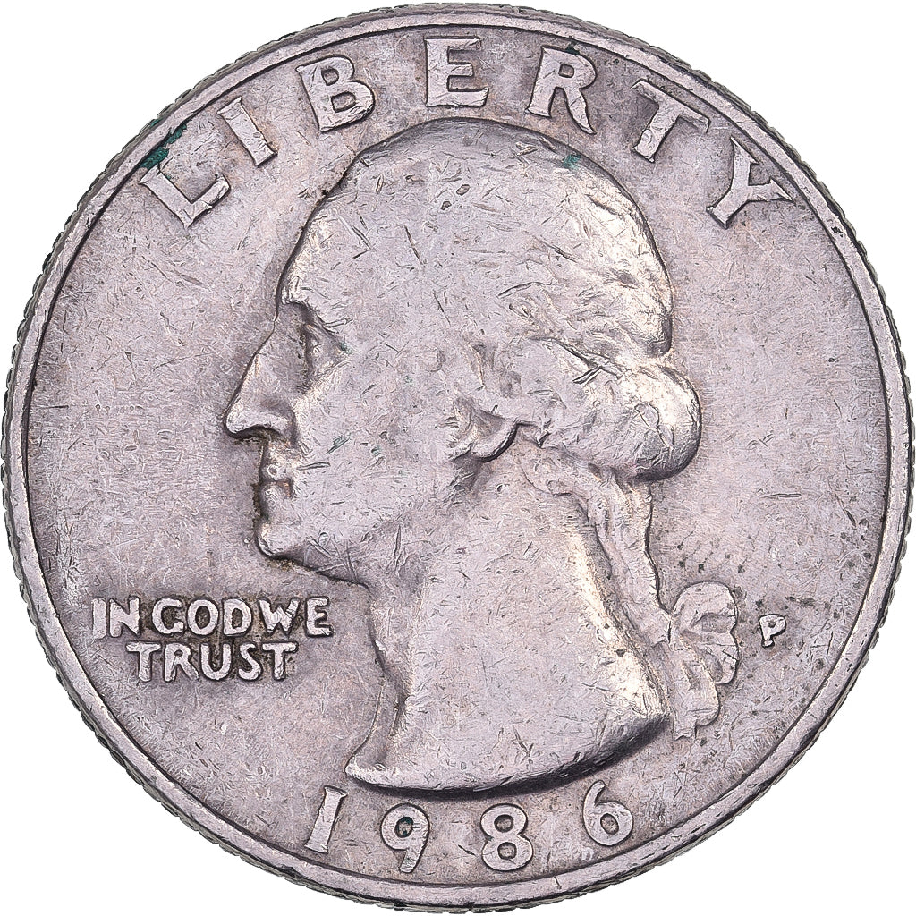 Stati Uniti, Quarter, Washington Quarter, 1986, U.S. Mint, Rame ricoperto in