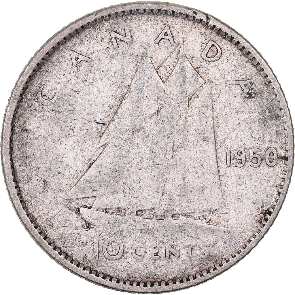 Kanada, George VI, 10 Cents, 1950, Royal Canadian Mint, Silber, S+, KM:43