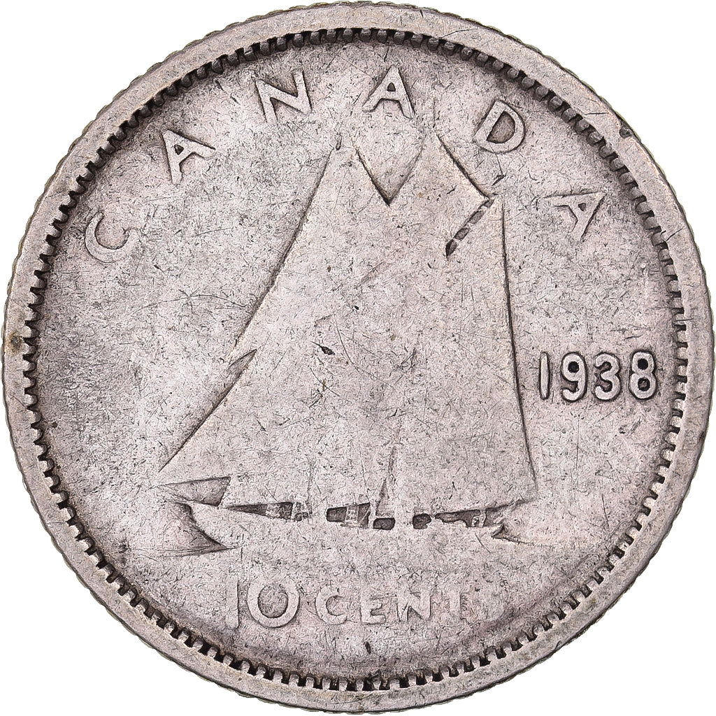 Kanada, George VI, 10 Cents, 1938, Royal Canadian Mint, Silber, S, KM:34