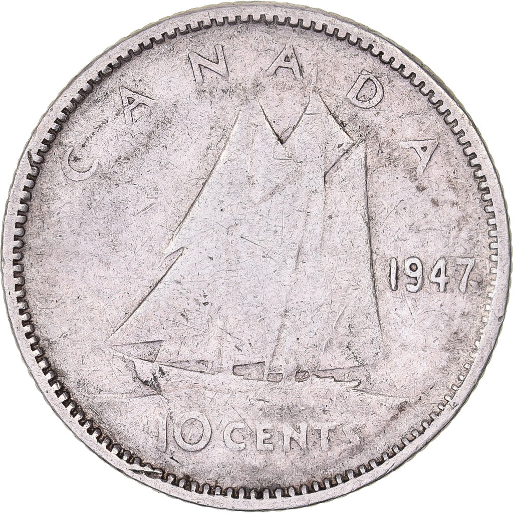 Kanada, George VI, 10 Cents, 1947, Royal Canadian Mint, Silber, S+, KM:34