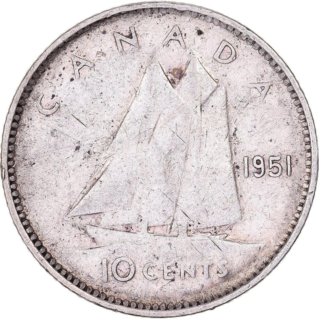 Canada, George VI, 10 Cents, 1951, Royal Canadian Mint, Silver, EF(40-45), KM:43