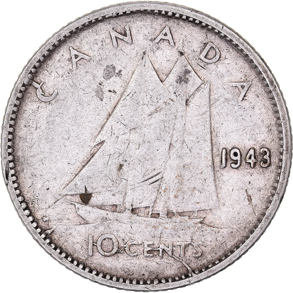 Canada, George VI, 10 Cents, 1943, Royal Canadian Mint, Silver, EF(40-45), KM:34