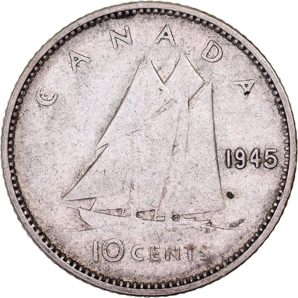 Canada, George VI, 10 Cents, 1945, Royal Canadian Mint, Silver, EF(40-45), KM:34