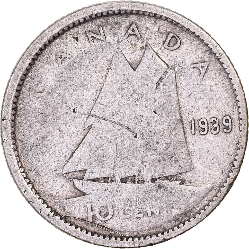 Canada, George VI, 10 Cents, 1939, Royal Canadian Mint, Argento, MB+, KM:34