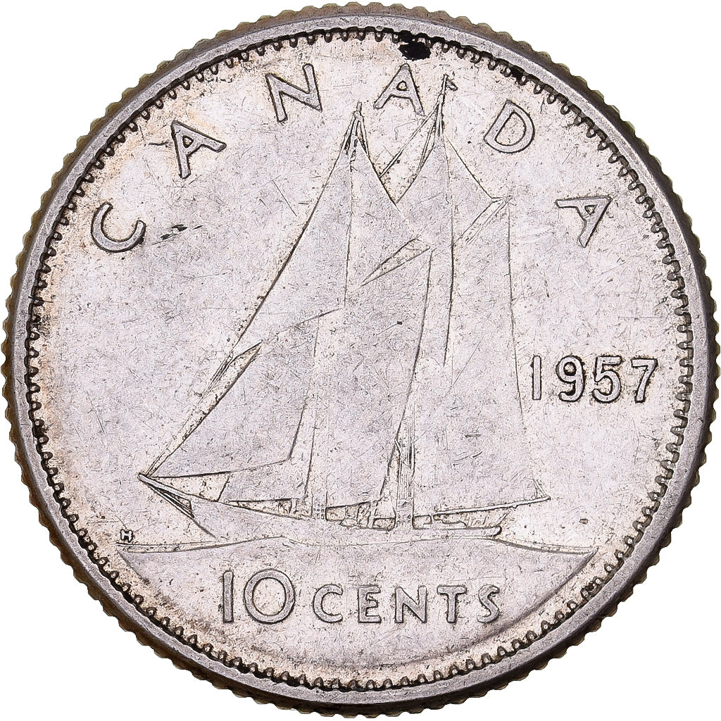 Canada, Elizabeth II, 10 Cents, 1957, Royal Canadian Mint, Silver, EF(40-45)
