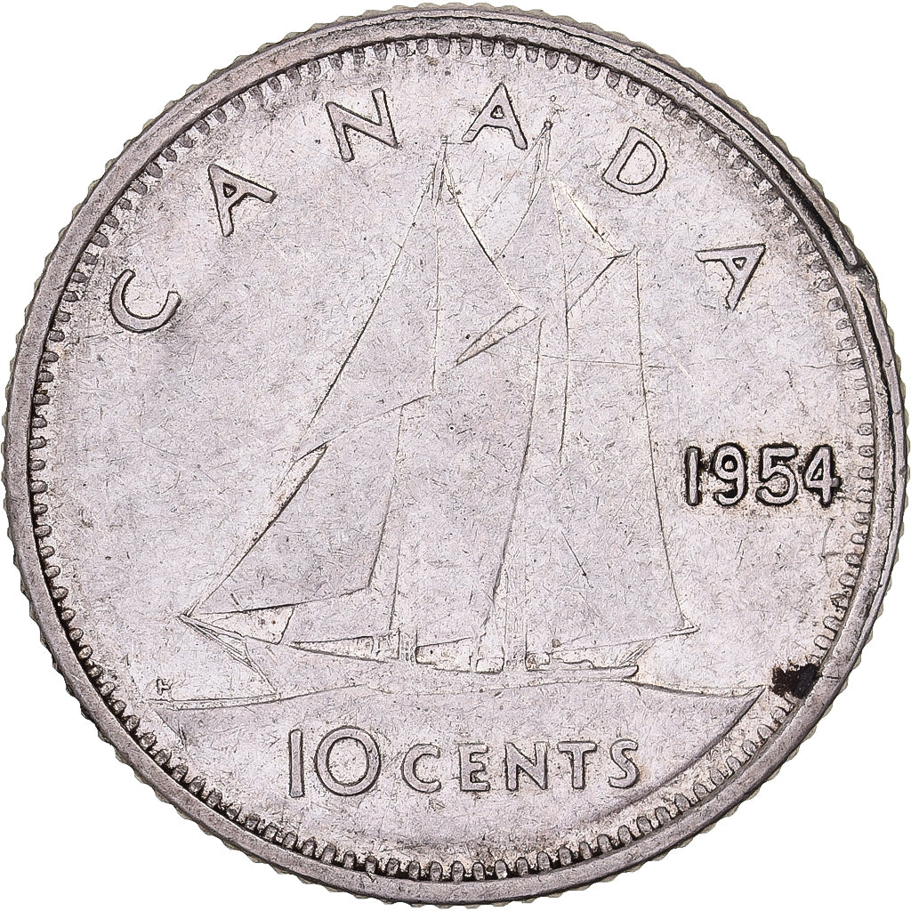 Canada, Elizabeth II, 10 Cents, 1954, Royal Canadian Mint, Argento, BB, KM:51