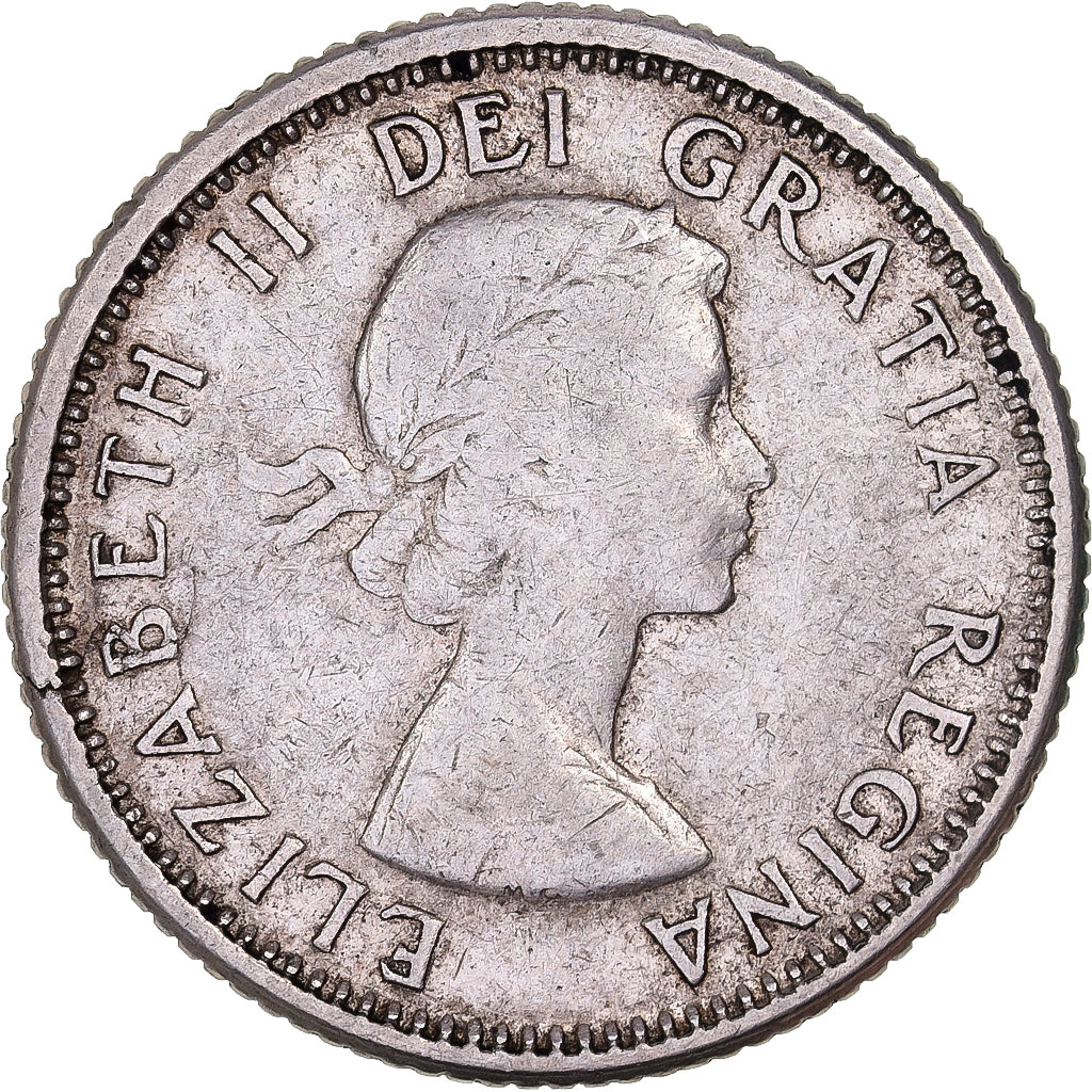 Canadá, Elizabeth II, 10 Cents, 1955, Royal Canadian Mint, Prata, VF(30-35)