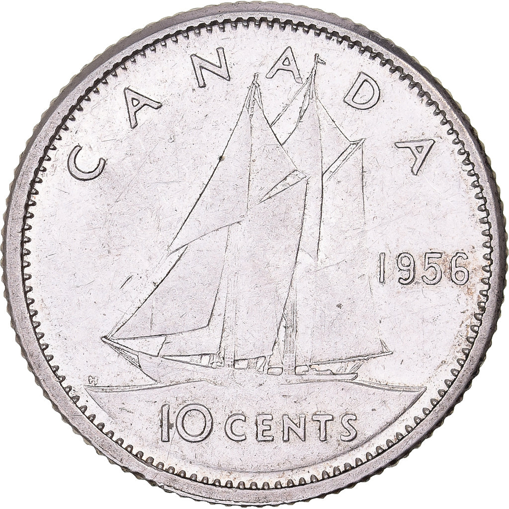 Canadá, Elizabeth II, 10 Cents, 1956, Royal Canadian Mint, Prata, AU(50-53)